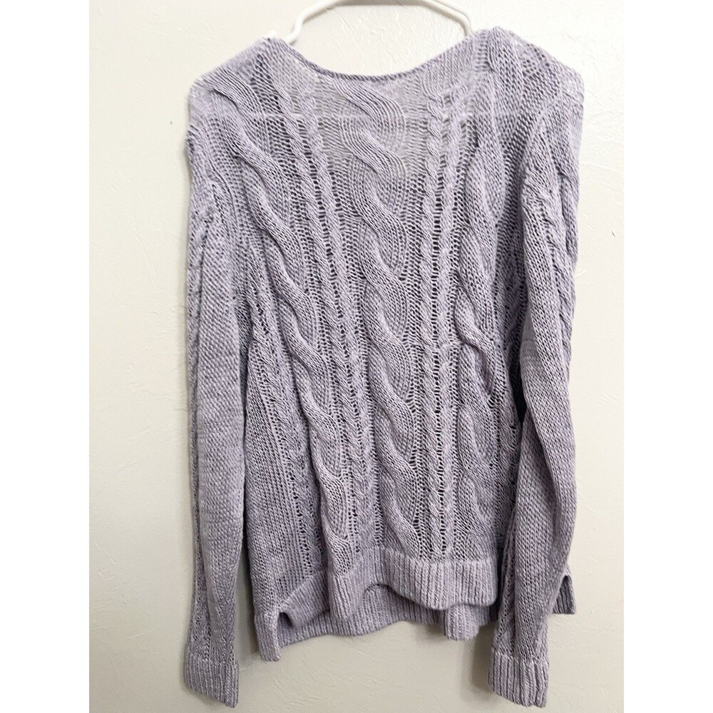 Garnet Hill Lilac Linen Organic Cotton Cable Knit Sweater Size Large Beachy Top - Picture 8 of 8
